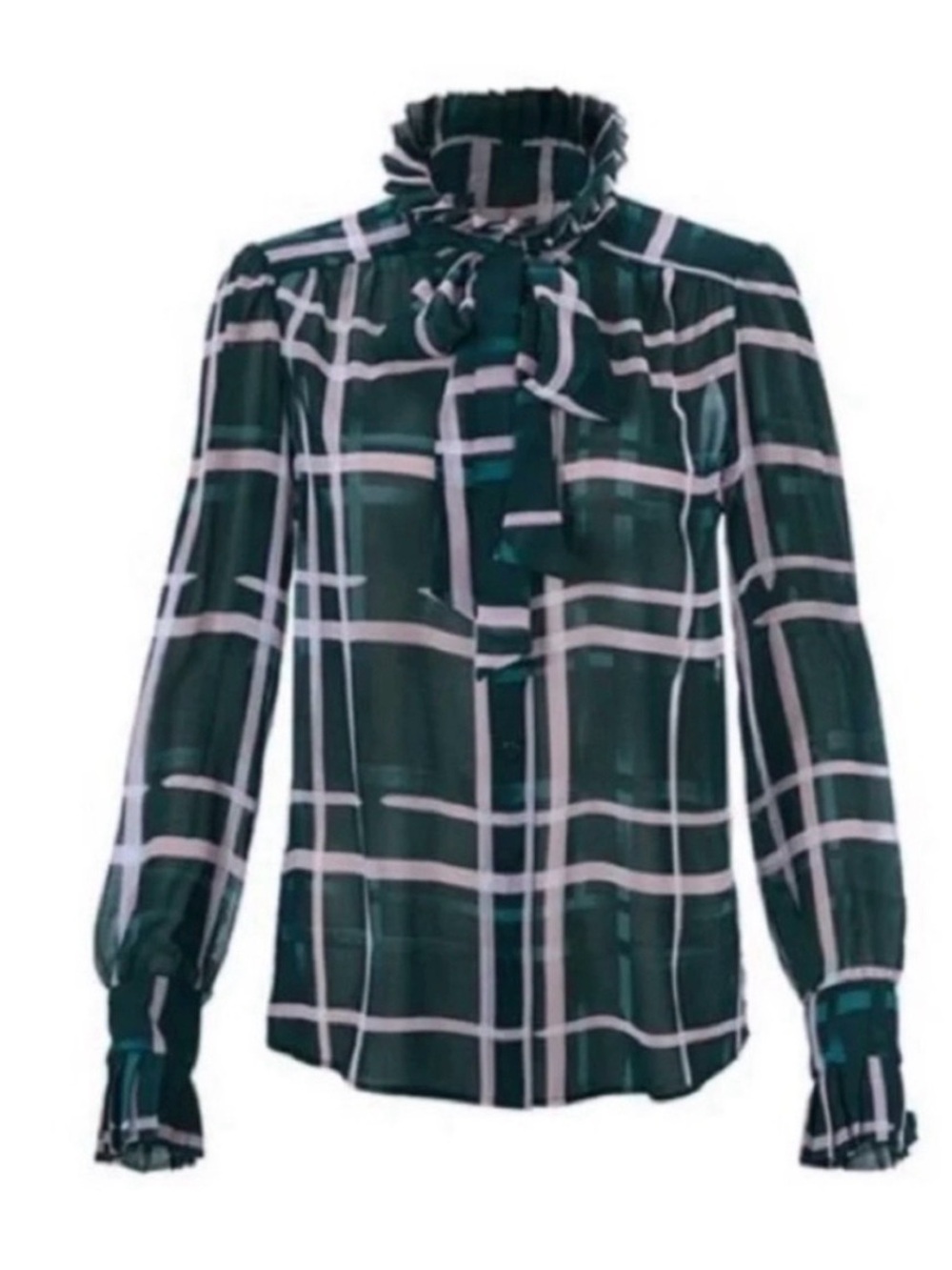 Cabi Cupcake Blouse size small green w pink stripe sheer button down